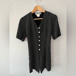 Vintage Black Polka Dot Button-Front Blouse
